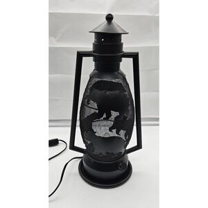 Black Metal Lantern Lamp Bear Silhouette Forest Scene Rustic Home Decor